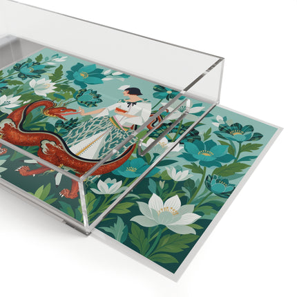🐉🌿 The Dragon Keeper Acrylic Serving Tray – Art Deco Floral Fantasy