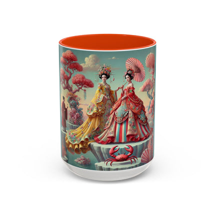 Cherry Blossom Courtesans & Crimson Crab Colorful Mug – Imperial Elegance & Playful Charm