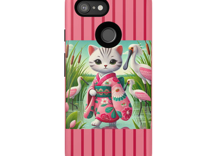 Geisha Kitten Strolls Among the Spoonbills Phone Cases