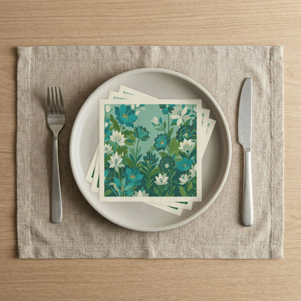 🌿🌸 The Enchanted Teal And Ivory Flower Garden Napkins – Art Deco Botanical Elegance