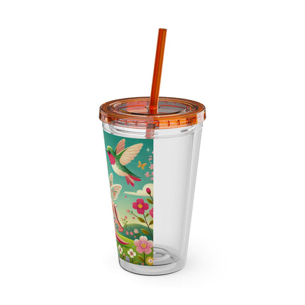 Geisha Fairy and the Hummingbird Blossom Sunsplash Tumbler with Straw, 16oz