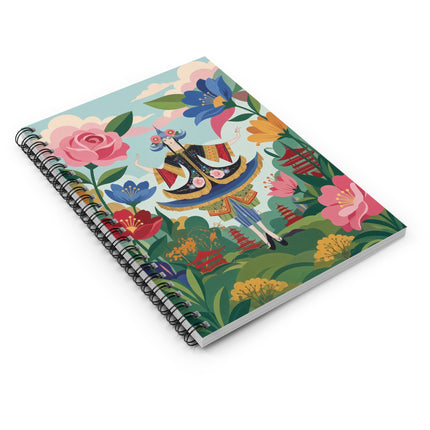 🌸🏯 The Lady Of The Pagoda Garden Spiral Notebook – Art Deco Floral Fantasy