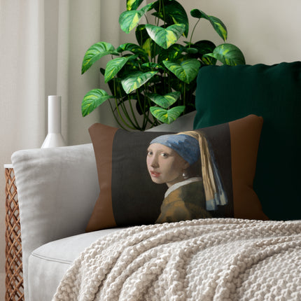 Girl with a Pearl Earring by Johannes Vermeer Spun Polyester Lumbar Pillow