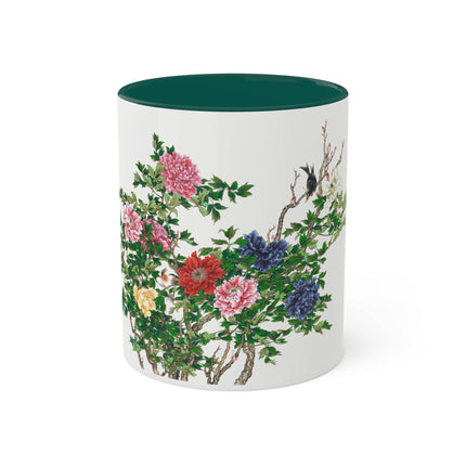 Peonies and Birds by Okamoto Shuki Colorful Mugs, 11oz