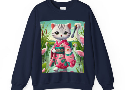 Geisha Kitten Strolls Among the Spoonbills  Unisex Heavy Blend™ Crewneck Sweatshirt