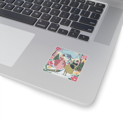 🦜🎄 The Christmas Parrot Promenade Kiss-Cut Sticker – Art Deco Holiday Fantasy
