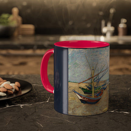 Fishing Boats on the Beach at Saintes-Maries by Vincent Van Gogh Colorful Mugs, 11oz
