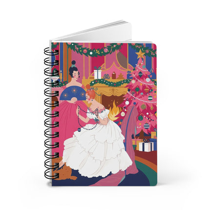 🎀🎄 Christmas By The Fireside Spiral Notebook – Art Deco Holiday Elegance