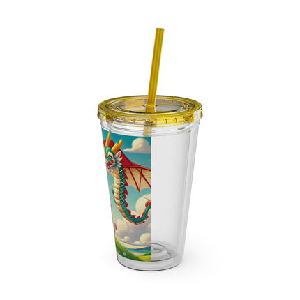 Geisha Kitten and the Dragon Kite Sunsplash Tumbler with Straw, 16oz