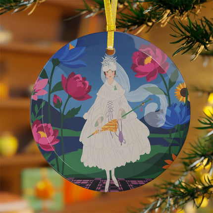 ☂️👒 The Lady Of The Golden Parasol Glass Ornament – Art Deco Fashion Illustration