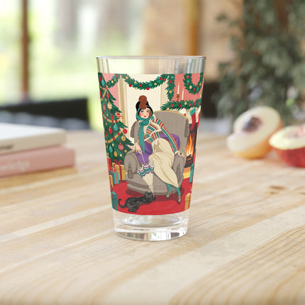 🖤🔥 The Lady Of The Christmas Hearth Pint Glass – Art Deco Holiday Elegance