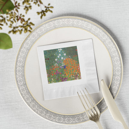 Cottage Garden by Gustav Klimt White Coined Napkins