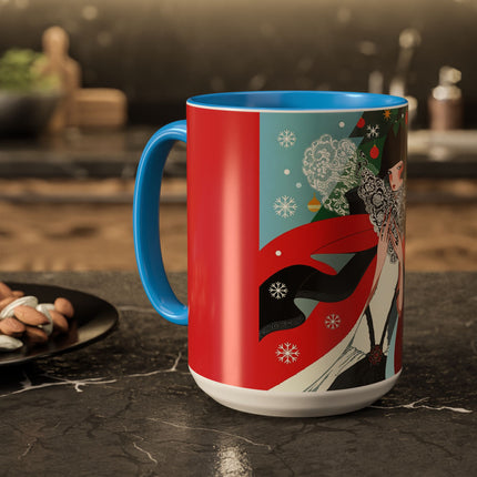 ❤️ The Lady Of The Crimson Scarf Colorful Mug – Art Deco Christmas Elegance