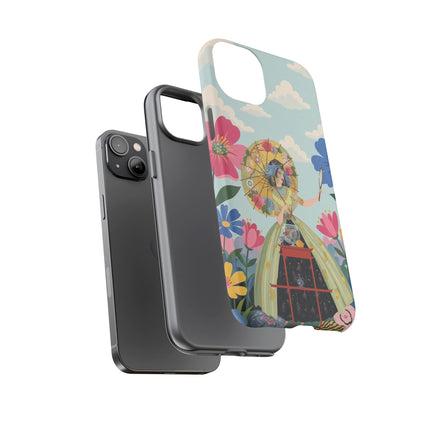 🌸🪞 The Floral Parasol Reflection Phone Case – Art Deco Garden Fantasy