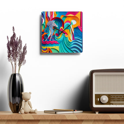 Surfing Zebra Acrylic Wall Clock, Round and Square