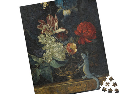 Dutch Baroque Still Life Puzzle — Tulips, Butterfly & Lizard (110–1014 pcs)