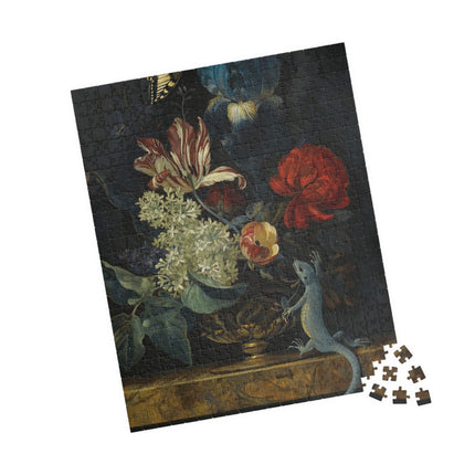 Dutch Baroque Still Life Puzzle — Tulips, Butterfly & Lizard (110–1014 pcs)