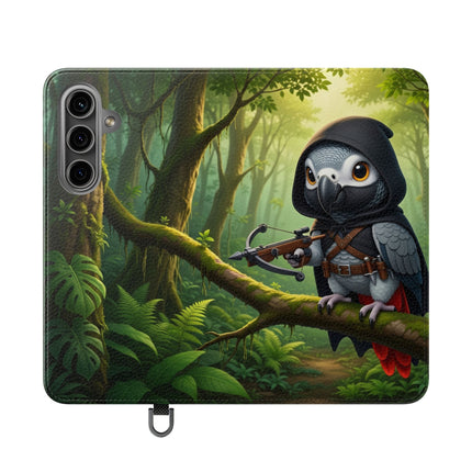🪶🌲 The African Grey Sentinel Flip Case – Quiet Strength & Woodland Adventure