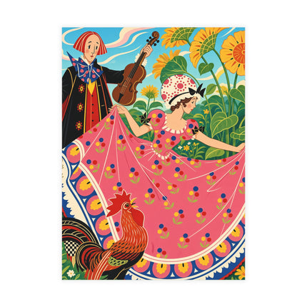 🎻🐓 The Garden Serenade Postcards With Envelopes – Art Deco Folk Whimsy