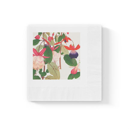 Fuchsia Flower White Coined Napkins – Vibrant Fuchsia & Japanese Woodblock Elegance
