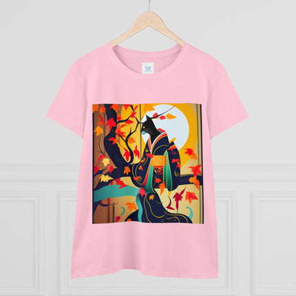 Black Cat in Kimono Women's Midweight Cotton Tee