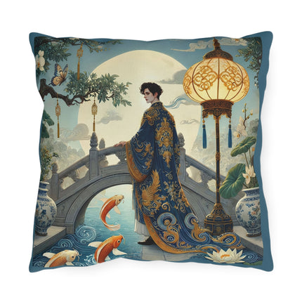 Moonlit Bridge Gentleman Outdoor Pillows – Imperial Serenity & Moonlit Harmony