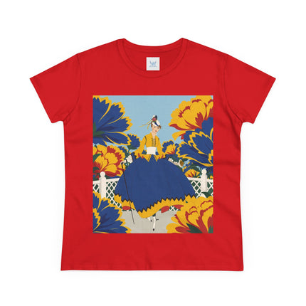 💙🌼 The Golden Petal Promenade Cotton Tee – Art Deco Floral Elegance