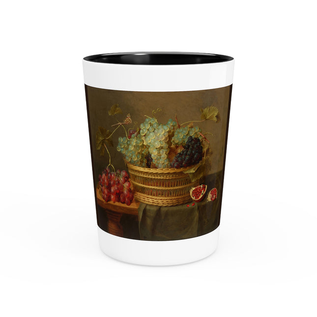 Basket of Grapes and a Pomegranate on a Table by Jacob van Hulsdonck Ceramic Shot Glass