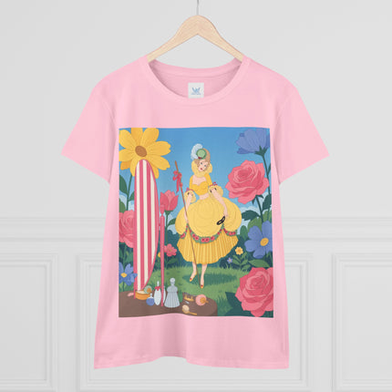 🌸🪞 The Lady Of The Flower Garden Mirror Cotton Tee – Art Deco Floral Fantasy
