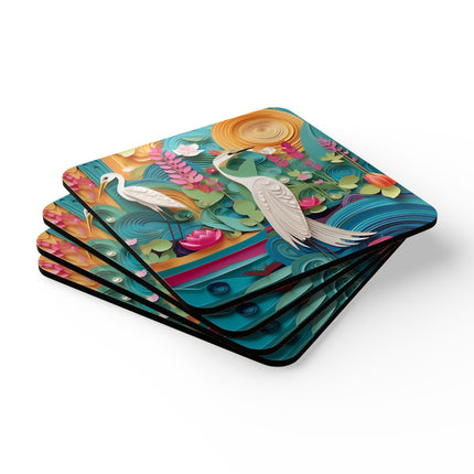 Elegant Egret Oasis Corkwood Coaster Set