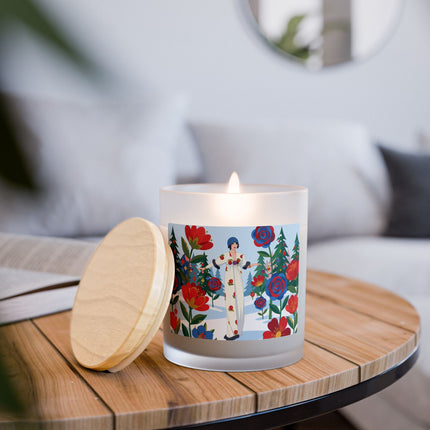 🌹🕯️ The Lady Of The Holiday Roses Frosted Glass Candle – Art Deco Christmas Elegance