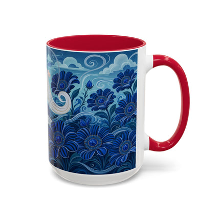 💙🌸 The Sapphire Wind Dancer Colorful Mug – Art Deco Floral Fantasy