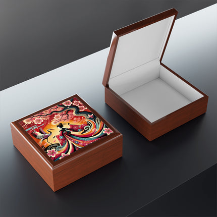 Fairy and Stork Beneath the Cherry Blossoms Jewelry Box – Crimson Harmony