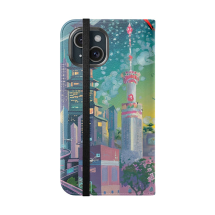 🦜⚡ Tech Plumes Flip Case – Neon Feathers & Futuristic Brilliance
