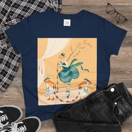 🌸🪽 The Lady And The Garden Storks Cotton Tee – Art Deco Floral Whimsy