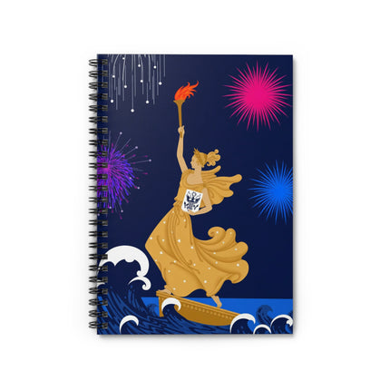 Liberty's Triumph Spiral Notebook – Art Deco Glory & Festive Power