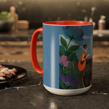 The Lady And The Sea Breeze Colorful Mugs – Art Deco Coastal Serenity