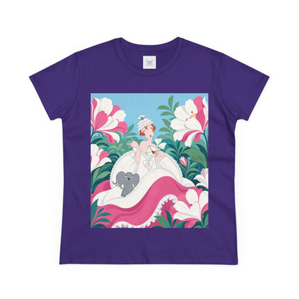 🌸🐘 The Pink Blossom Companion Cotton Tee – Art Deco Floral Whimsy