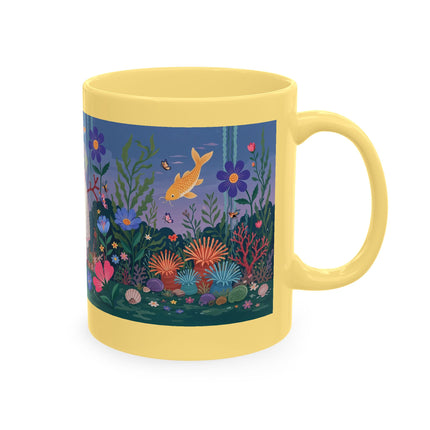 🐠🌸 The Lady Of The Underwater Flower Garden Ceramic Mug – Art Deco Aquatic Whimsy