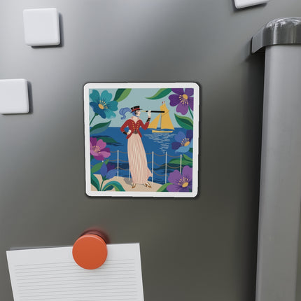 🌊🔭 The Lady Of The Seaside Lookout Die-Cut Magnets – Art Deco Nautical Adventure