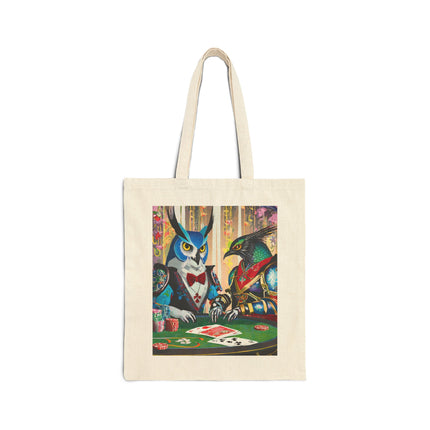 Cyberpunk Owl & Raven Cotton Canvas Tote Bag