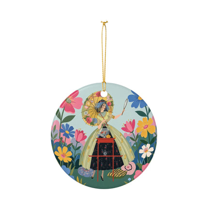 🌸🪞 The Floral Parasol Reflection Ceramic Ornament – Art Deco Garden Fantasy