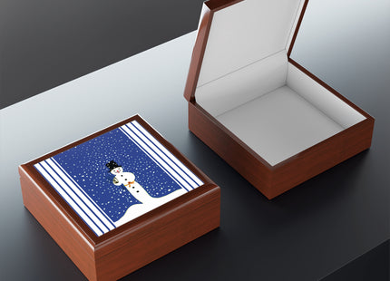 Snowman in Falling Snow Jewelry Box