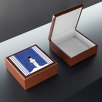 Snowman in Falling Snow Jewelry Box