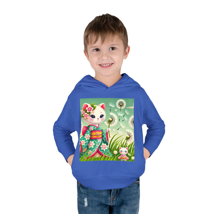 Geisha Kitten and the Dandelion Wish Toddler Pullover Fleece Hoodie