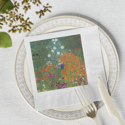 Cottage Garden by Gustav Klimt White Coined Napkins