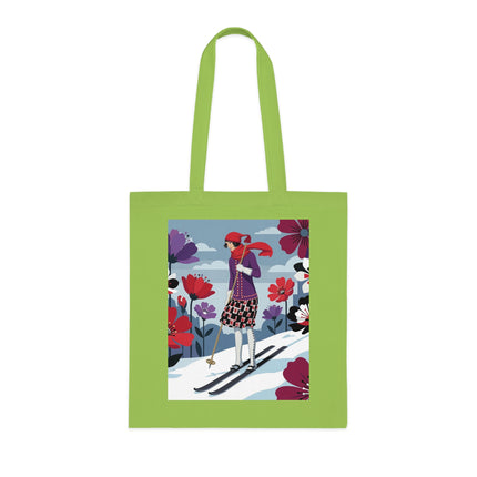 🎿🌺 The Winter Flower Skier Cotton Tote Bag – Art Deco Winter Fantasy