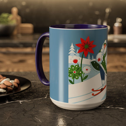 🎿❄️ The Winter Garden Skier Colorful Mug – Whimsical Holiday Fantasy