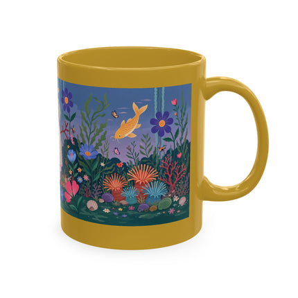 🐠🌸 The Lady Of The Underwater Flower Garden Ceramic Mug – Art Deco Aquatic Whimsy