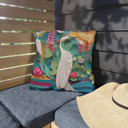 Elegant Egret Oasis Outdoor Pillows